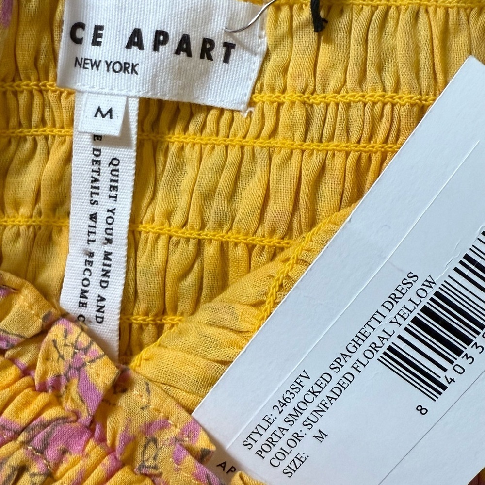 Apiece Apart
Porta Smocked Spaghetti Strap Dress Size Med Sunfaded Floral Yellow - Picture 5 of 7